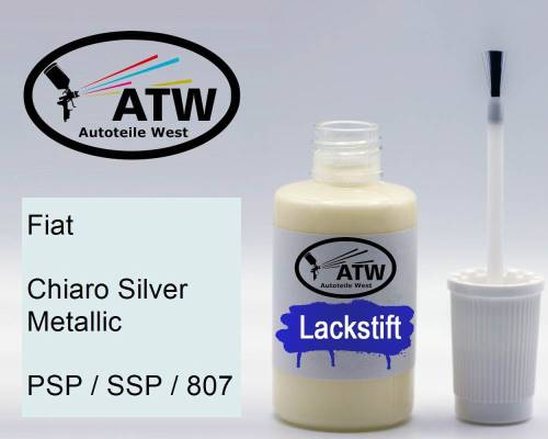 Fiat, Chiaro Silver Metallic, PSP / SSP / 807: 20ml Lackstift, von ATW Autoteile West.
